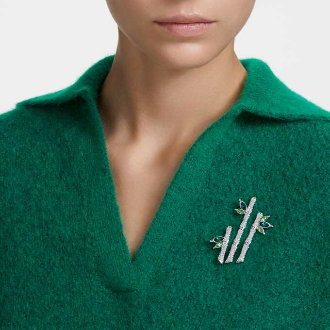 Broche Dellium Bambú, verde, chapado en rodio Broche Dellium Bambú, verde, chapado en rodio