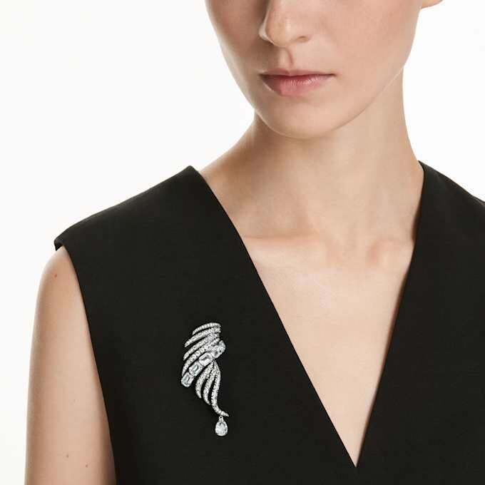 Broche «Feather» de la colección Vienna, blanco, chapado en rutenio Broche «Feather» de la colección Vienna, blanco, chapado en rutenio
