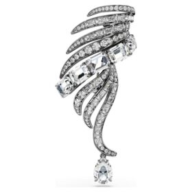 Broche «Feather» de la colección Vienna, blanco, chapado en rutenio