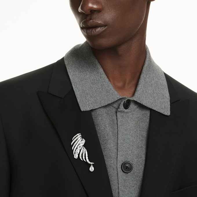 Broche «Feather» de la colección Vienna, blanco, chapado en rutenio Broche «Feather» de la colección Vienna, blanco, chapado en rutenio