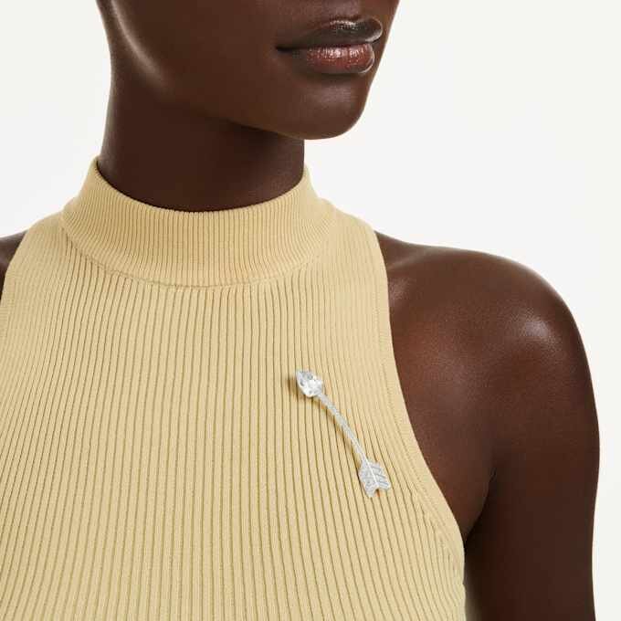 Broche Idyllia con cortes mixtos, forma de flecha, blanco, chapado en rodio Broche Idyllia con cortes mixtos, forma de flecha, blanco, chapado en rodio