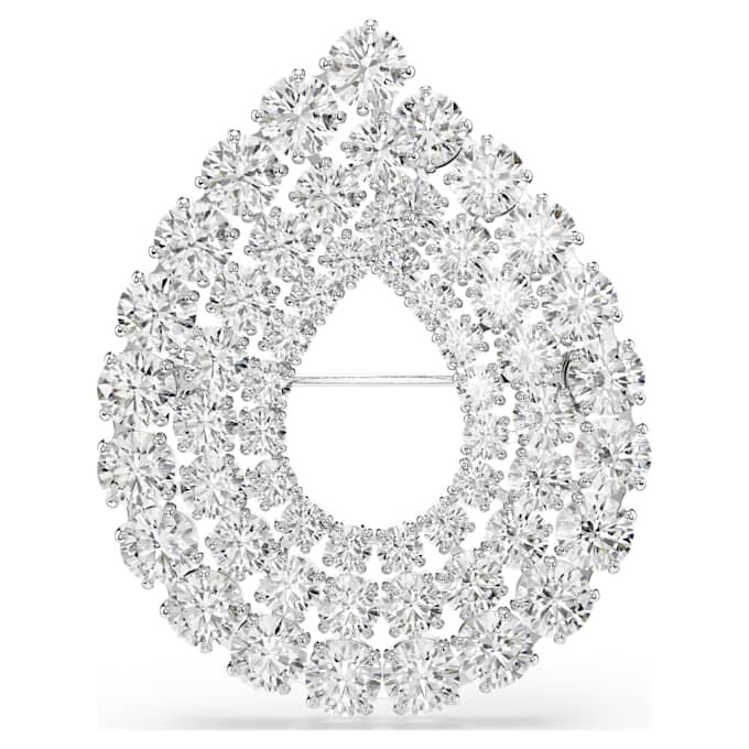 Broche Matrix de corte redondo, blanco, chapado en rodio Broche Matrix de corte redondo, blanco, chapado en rodio