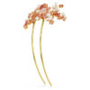 Broche para el cabello Gema con perla de cristal, cortes variados, flor, rosa, chapado en tono dorado
