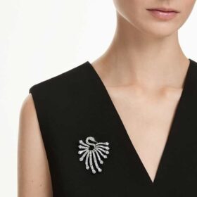 Broche «Swan» de la colección Vienna, blanco, chapado en rutenio