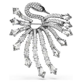Broche «Swan» de la colección Vienna, blanco, chapado en rutenio