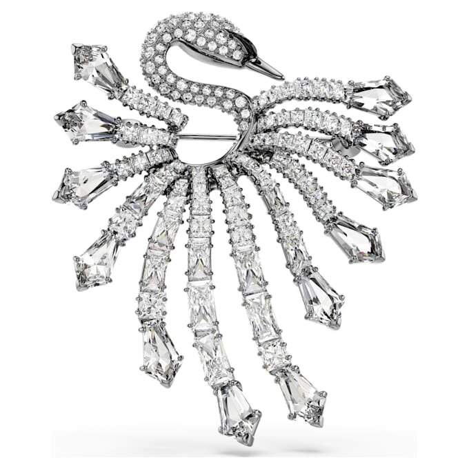 Broche «Swan» de la colección Vienna, blanco, chapado en rutenio Broche «Swan» de la colección Vienna, blanco, chapado en rutenio