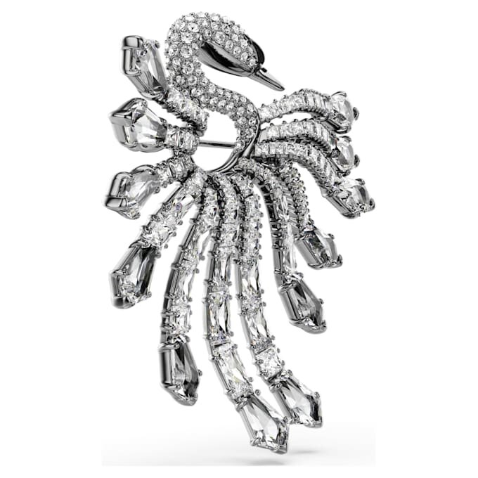 Broche «Swan» de la colección Vienna, blanco, chapado en rutenio Broche «Swan» de la colección Vienna, blanco, chapado en rutenio