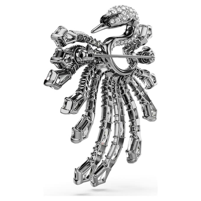 Broche «Swan» de la colección Vienna, blanco, chapado en rutenio Broche «Swan» de la colección Vienna, blanco, chapado en rutenio