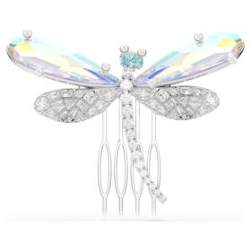 Broche y accesorio para el cabello de Ariana Grande x Swarovski: perla de cristal, cortes mixtos, libélula, blanco, chapado en rodio
