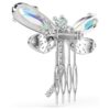Broche y accesorio para el cabello de Ariana Grande x Swarovski: perla de cristal, cortes mixtos, libélula, blanco, chapado en rodio