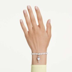 Charm Idyllia de cortes mixtos, corazón con llave, blanco, chapado en rodio