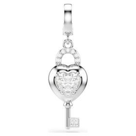 Charm Idyllia de cortes mixtos, corazón con llave, blanco, chapado en rodio