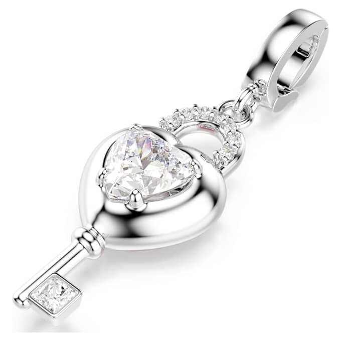 Charm Idyllia de cortes mixtos, corazón con llave, blanco, chapado en rodio Charm Idyllia de cortes mixtos, corazón con llave, blanco, chapado en rodio
