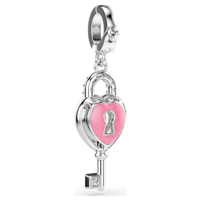 Charm Idyllia de cortes mixtos, corazón con llave, blanco, chapado en rodio Charm Idyllia de cortes mixtos, corazón con llave, blanco, chapado en rodio