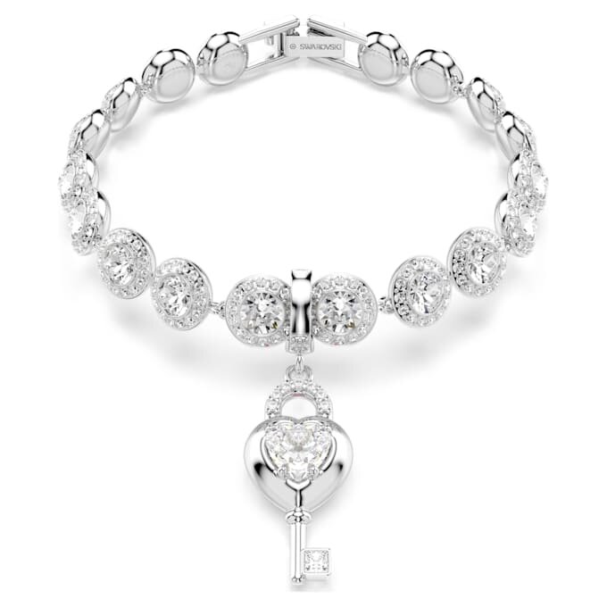 Charm Idyllia de cortes mixtos, corazón con llave, blanco, chapado en rodio Charm Idyllia de cortes mixtos, corazón con llave, blanco, chapado en rodio