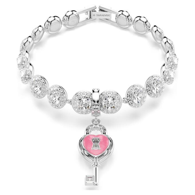 Charm Idyllia de cortes mixtos, corazón con llave, blanco, chapado en rodio Charm Idyllia de cortes mixtos, corazón con llave, blanco, chapado en rodio