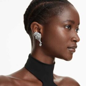 Colección Vienna: Ear Cuffs Feather, blanco, chapado en rutenio