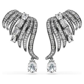 Colección Vienna: Ear Cuffs Feather, blanco, chapado en rutenio