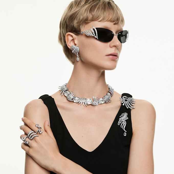 Anillo abierto «Feather» de la colección Vienna, blanco, chapado en rutenio Anillo abierto «Feather» de la colección Vienna, blanco, chapado en rutenio
