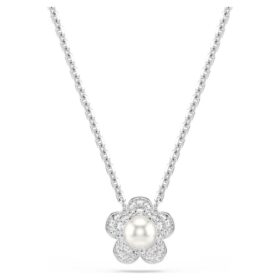 Colgante Ariana Grande x Swarovski con perla de cristal, corte redondo, flor, blanco, chapado en rodio