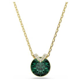 Colgante Bella V de corte redondo, verde, chapado en tono dorado