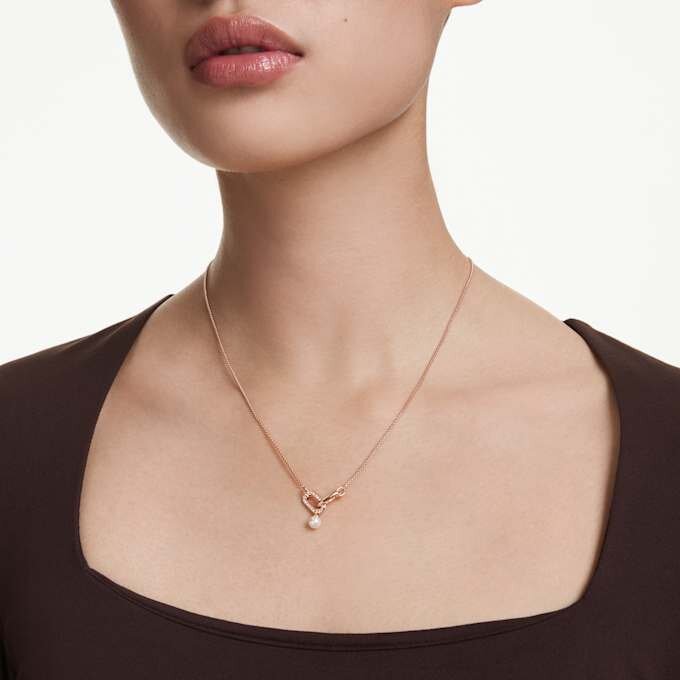 Colgante Constella con perla de cristal, corte redondo, blanco, chapado en tono oro rosa Colgante Constella con perla de cristal, corte redondo, blanco, chapado en tono oro rosa