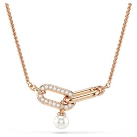 Colgante Constella con perla de cristal, corte redondo, blanco, chapado en tono oro rosa