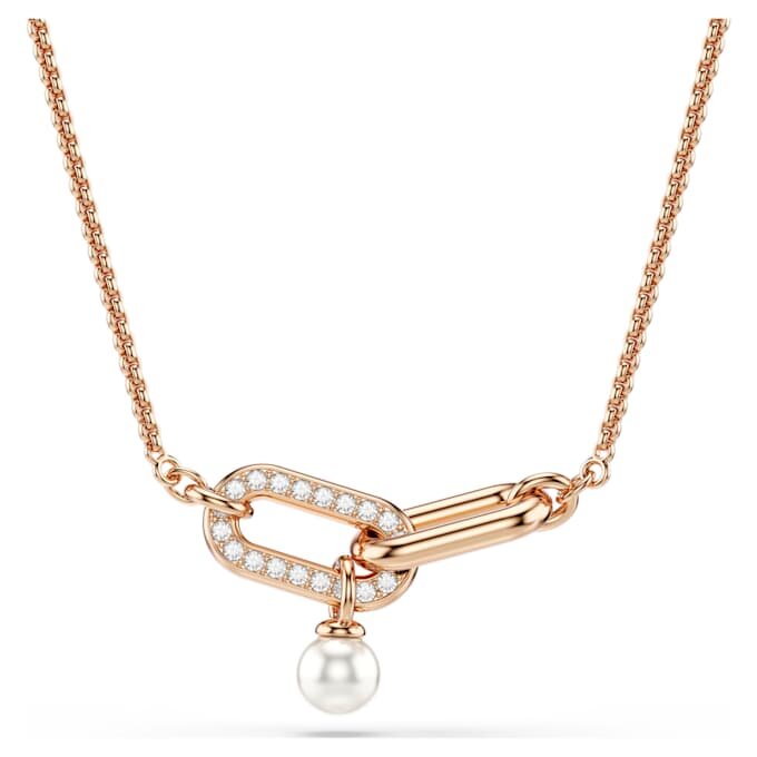Colgante Constella con perla de cristal, corte redondo, blanco, chapado en tono oro rosa Colgante Constella con perla de cristal, corte redondo, blanco, chapado en tono oro rosa