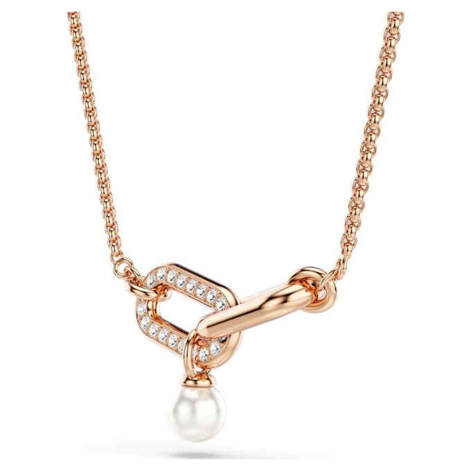 Colgante Constella con perla de cristal, corte redondo, blanco, chapado en tono oro rosa Colgante Constella con perla de cristal, corte redondo, blanco, chapado en tono oro rosa