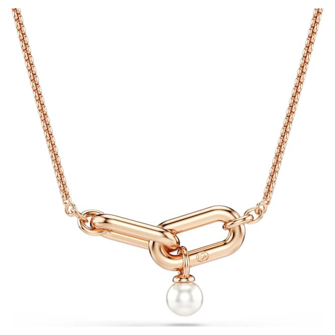 Colgante Constella con perla de cristal, corte redondo, blanco, chapado en tono oro rosa Colgante Constella con perla de cristal, corte redondo, blanco, chapado en tono oro rosa