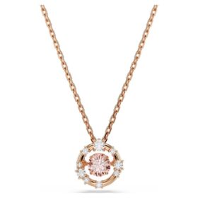 Colgante Constella de corte redondo, piedra danzante, rosa, chapado en tono oro rosa