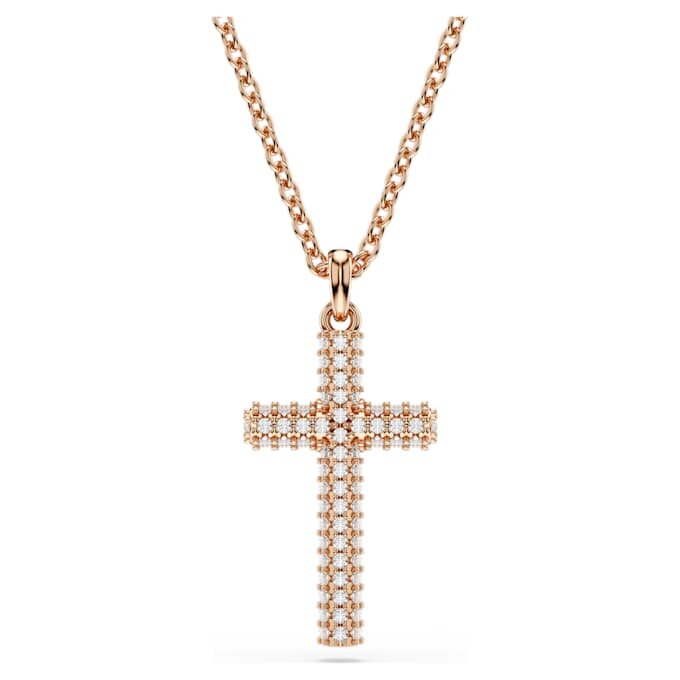 Colgante cruz Insigne, blanco, chapado en tono oro rosa Colgante cruz Insigne, blanco, chapado en tono oro rosa