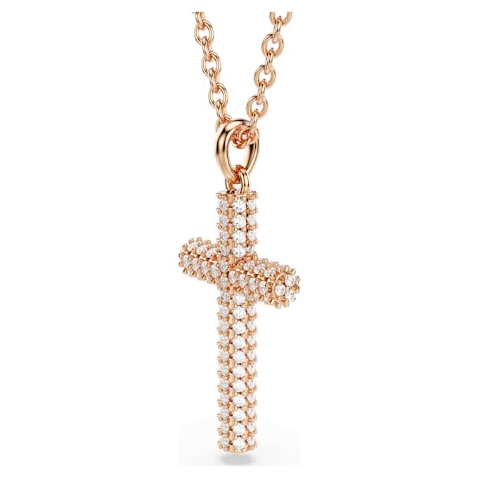 Colgante cruz Insigne, blanco, chapado en tono oro rosa Colgante cruz Insigne, blanco, chapado en tono oro rosa