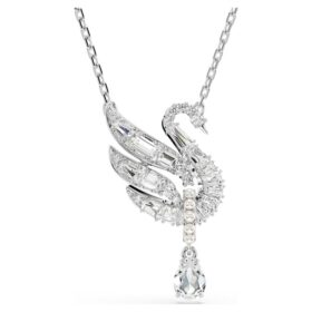 Colgante de cisne, blanco, chapado en rodio