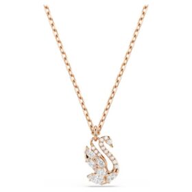Colgante de cisne con cortes mixtos, cisne, blanco, chapado en tono oro rosa