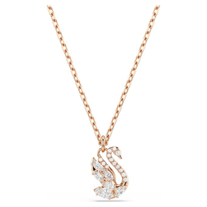 Colgante de cisne con cortes mixtos, cisne, blanco, chapado en tono oro rosa Colgante de cisne con cortes mixtos, cisne, blanco, chapado en tono oro rosa