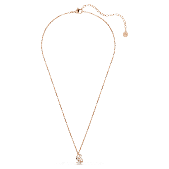 Colgante de cisne con cortes mixtos, cisne, blanco, chapado en tono oro rosa Colgante de cisne con cortes mixtos, cisne, blanco, chapado en tono oro rosa