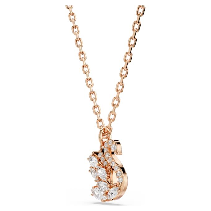 Colgante de cisne con cortes mixtos, cisne, blanco, chapado en tono oro rosa Colgante de cisne con cortes mixtos, cisne, blanco, chapado en tono oro rosa