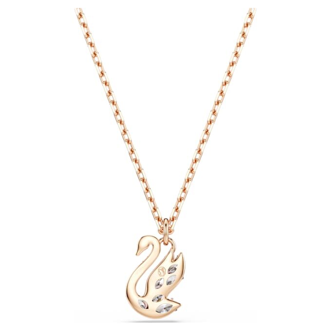 Colgante de cisne con cortes mixtos, cisne, blanco, chapado en tono oro rosa Colgante de cisne con cortes mixtos, cisne, blanco, chapado en tono oro rosa