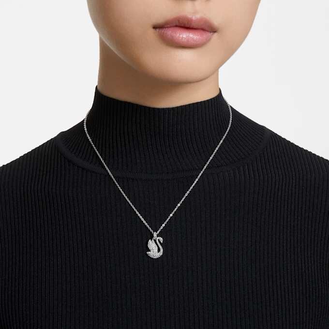 Colgante de cisne, mediano, blanco, chapado en rodio Colgante de cisne, mediano, blanco, chapado en rodio