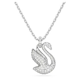 Colgante de cisne, mediano, blanco, chapado en rodio