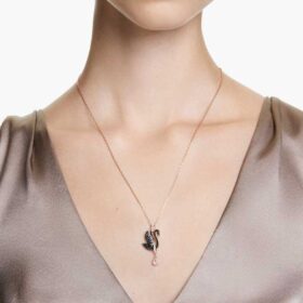 Colgante de cisne, negro, chapado en tono oro rosa