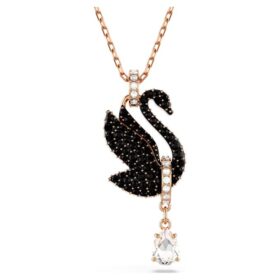 Colgante de cisne, negro, chapado en tono oro rosa