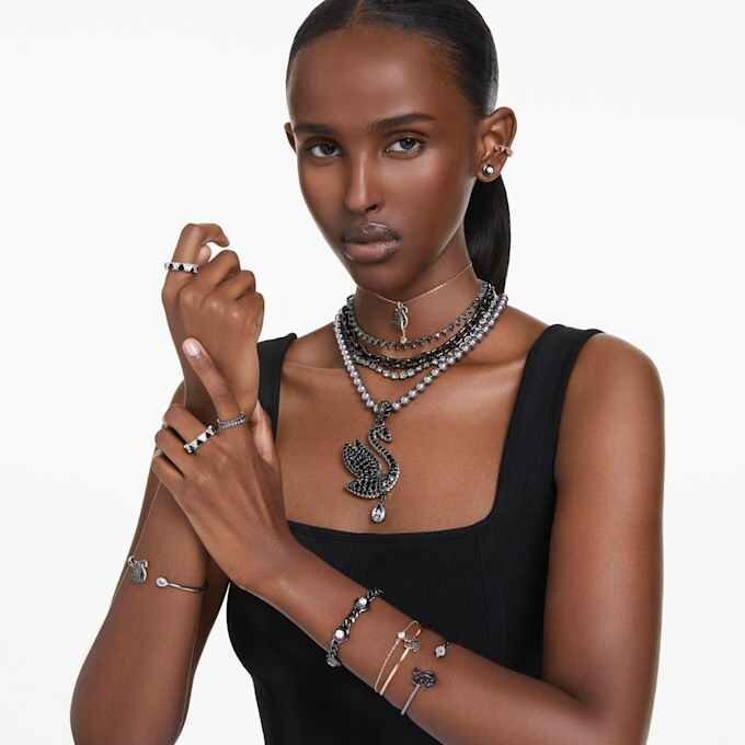 Brazalete Swan, negro, chapado en tono oro rosa Brazalete Swan, negro, chapado en tono oro rosa