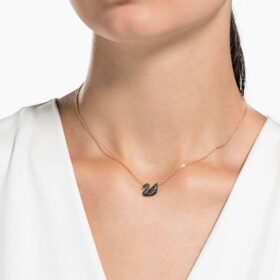Colgante de cisne, pequeño, negro, chapado en tono oro rosa