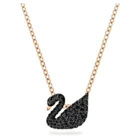 Colgante de cisne, negro, chapado en tono oro rosa