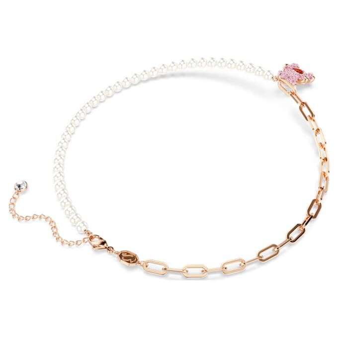 Colgante de osito con perlas de cristal, osito, rosa, chapado en tono oro rosa Colgante de osito con perlas de cristal, osito, rosa, chapado en tono oro rosa
