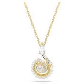 Colgante de serpiente con perla de cristal, cortes mixtos, Año de la Serpiente, blanco, chapado en tono dorado