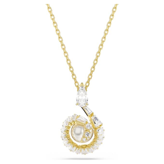 Colgante de serpiente con perla de cristal, cortes mixtos, Año de la Serpiente, blanco, chapado en tono dorado Colgante de serpiente con perla de cristal, cortes mixtos, Año de la Serpiente, blanco, chapado en tono dorado