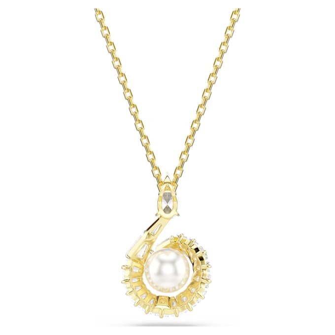 Colgante de serpiente con perla de cristal, cortes mixtos, Año de la Serpiente, blanco, chapado en tono dorado Colgante de serpiente con perla de cristal, cortes mixtos, Año de la Serpiente, blanco, chapado en tono dorado